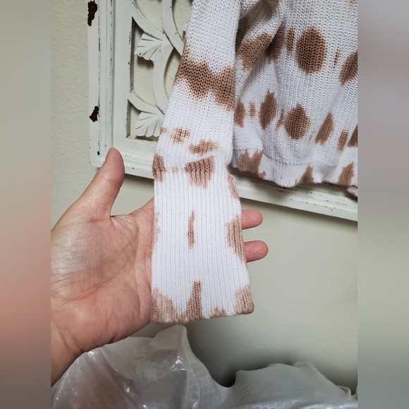 Forever 21 Rib Knit Sweater White & Tan Tie Dye Style 1X - Picture 2 of 9